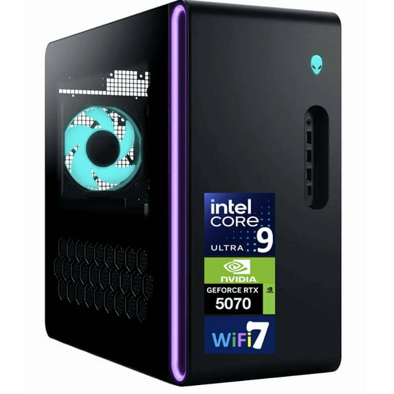 Alienware Aurora AI Gaming Desktop PC (Intel Ultra 9-285, GeForce RTX 5070 12GB GDDR7, 32GB DDR5, 2TB SSD, 240mm AIO, 1000W PSU, WiFi 7, Bluetooth 5.4, RJ-45, 3 Display Port, HDMI, Win 11 Home)