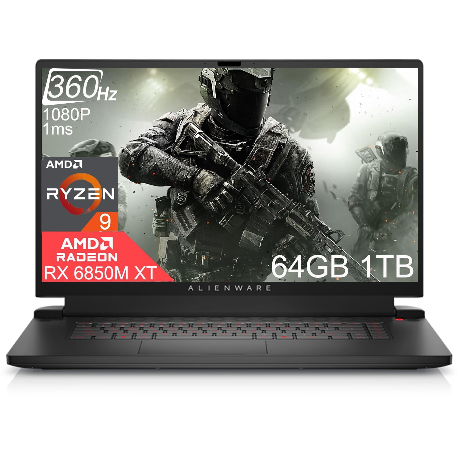 Alienware m17 R5 17.3" 360Hz FHD 1ms (AMD Ryzen 9 6900HX, 64GB DDR5 RAM, 1TB PCIe SSD, Radeon RX6850M XT 12GB (Beat RTX 3070 Ti)) RGB Backlit Gaming Laptop,Thunderbolt 4, G-SYNC, Win 11 Home -Dark