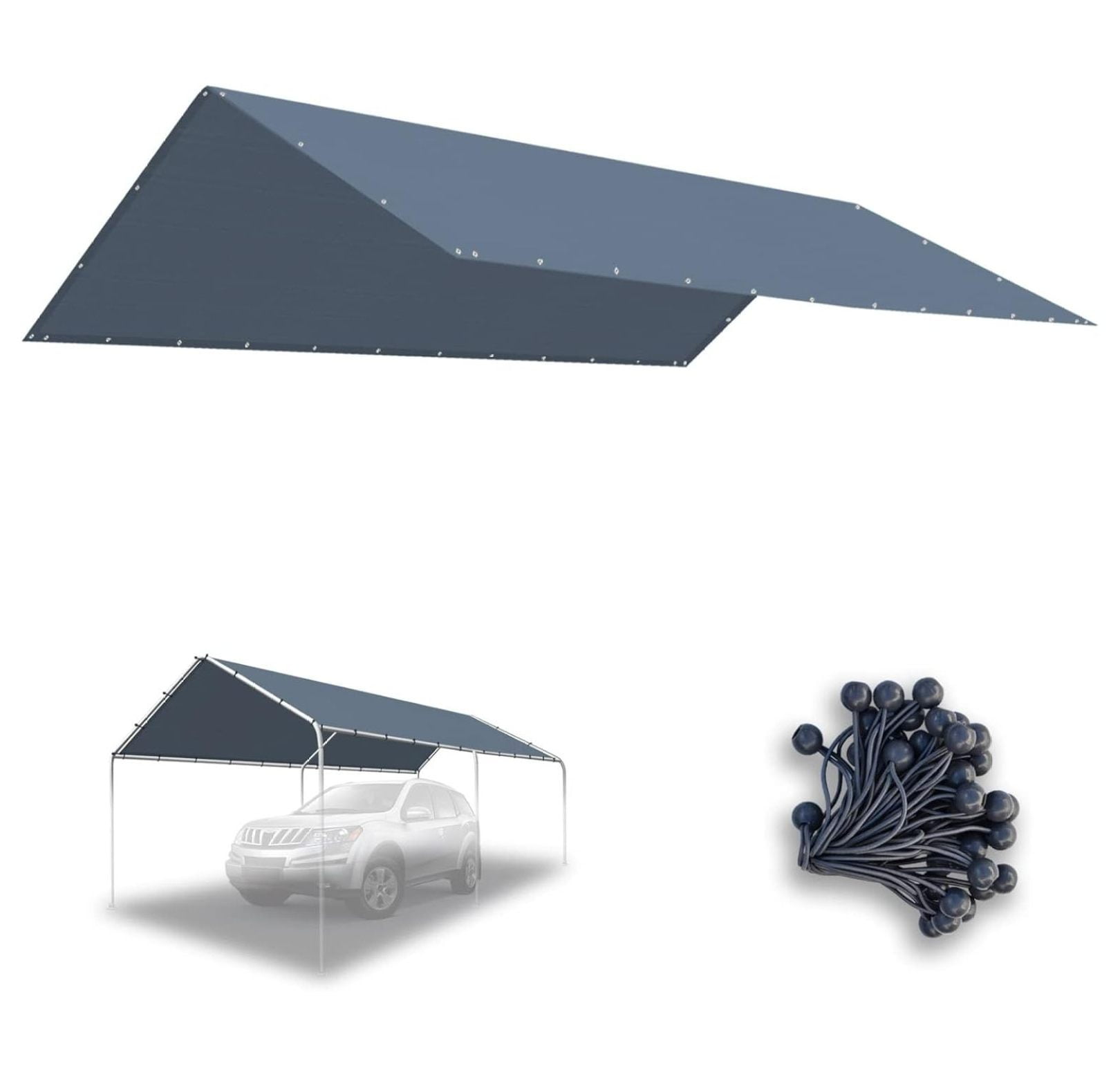 Gray 10x20 FT Waterproof UV-Resistant Carport Canopy Cover with Bungees
