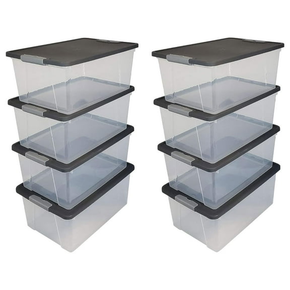 Alieon 15-Quart Clear Plastic Stackable Storage Container Organizer Bin with Gray Snaplock Latching Lid for Home and Office Organization (8 Pack)