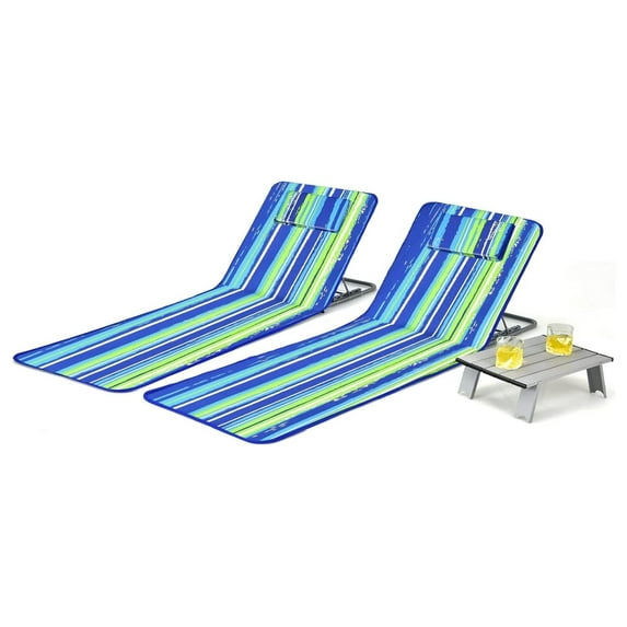 Alieon 3-Piece Beach Lounge Chairs, Outdoor Lounger with Side Table, 5 Reclining Positions, Lightweight & Portable Tanning Chairs for Sunbathing, Camping (Stripe)