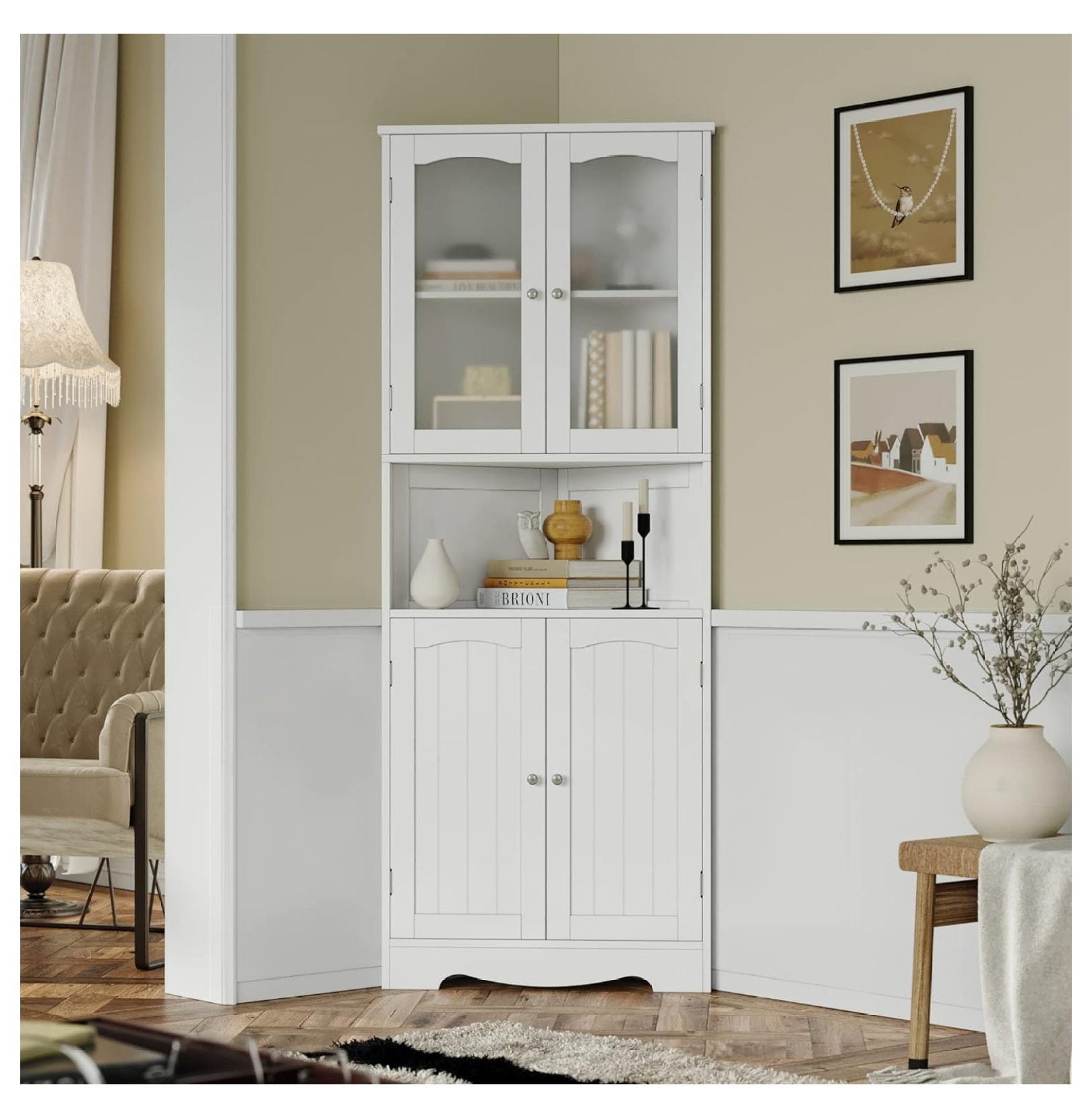Alieon 63.2" Tall Bathroom Corner Cabinet, Modern Storage Cabinet with ...