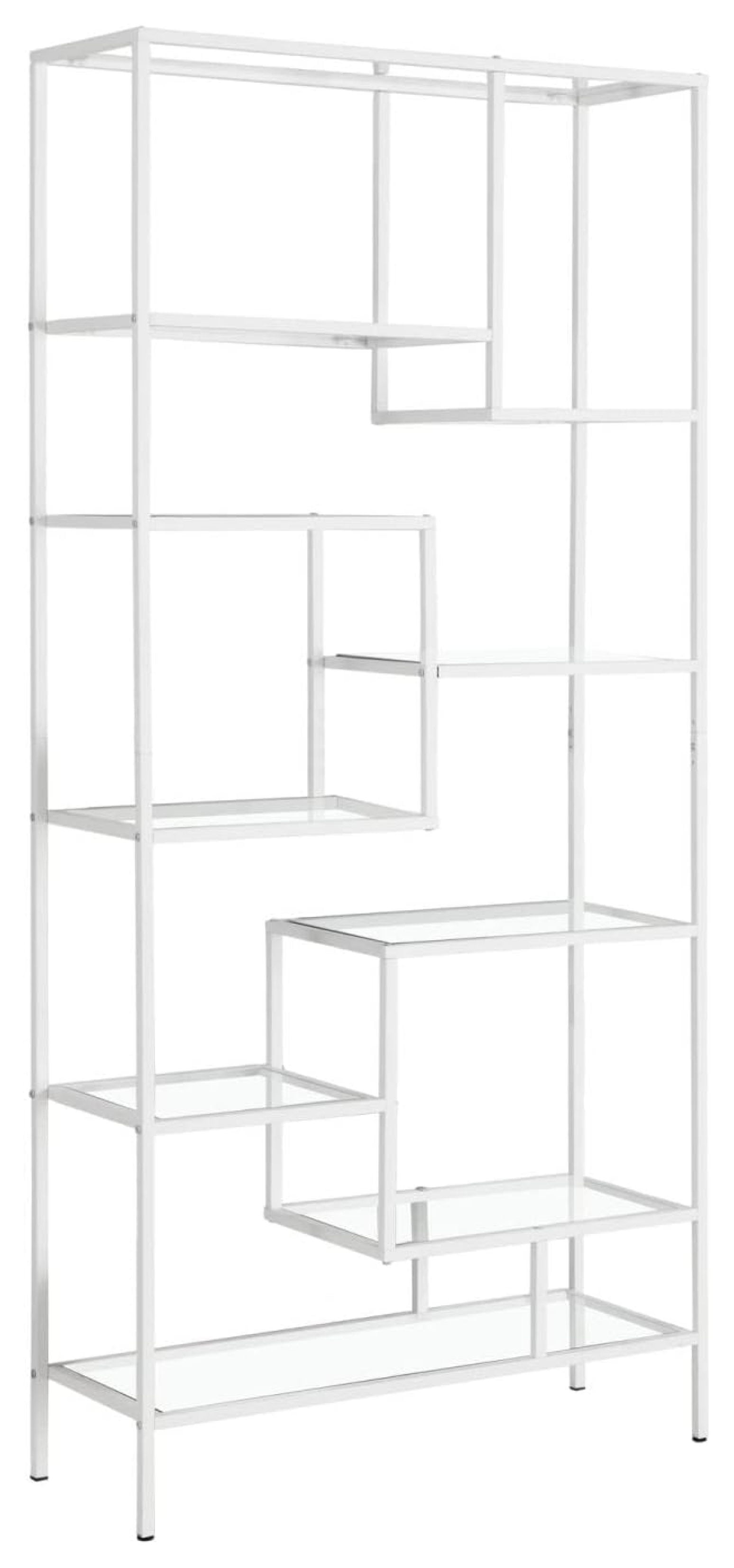 Monarch 72" White Metal and Glass Asymmetrical Bookcase
