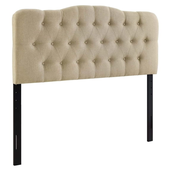 Alieon Annabel Tufted Button Linen Fabric Upholstered Queen Headboard in Beige