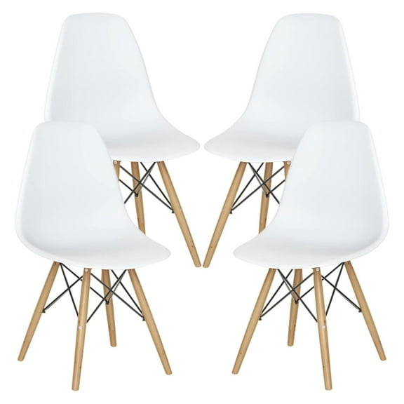Alieon Century Modern Dining Chairs Set of 4, DSW Chairs Plastic Shell Chairs with Wood Legs, Armless Side Chairs for Dining Room, Living Room, Kitchen (White)