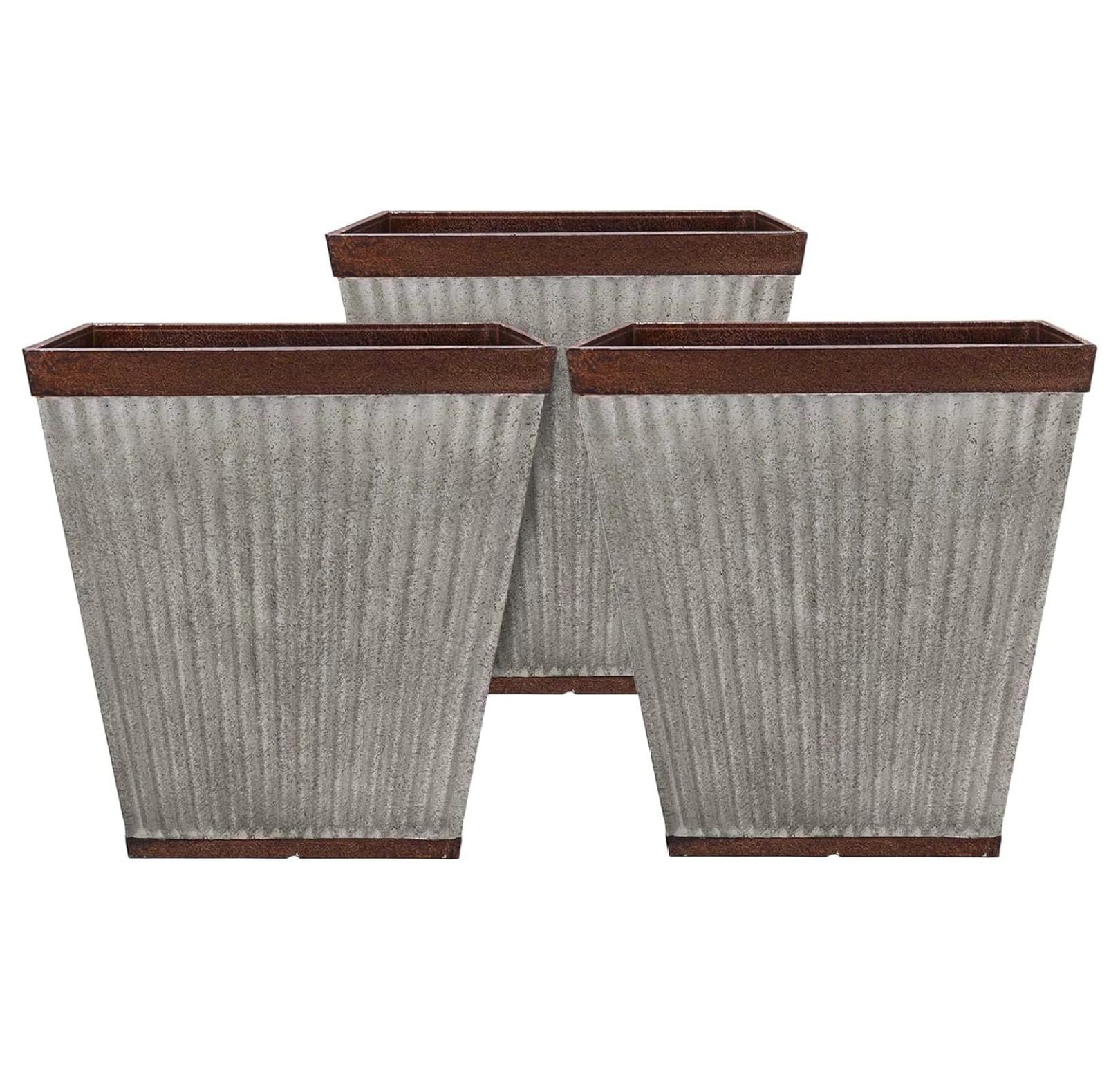 Rustic Galvanized Resin 16" Square Garden Planter, Weathered Finish