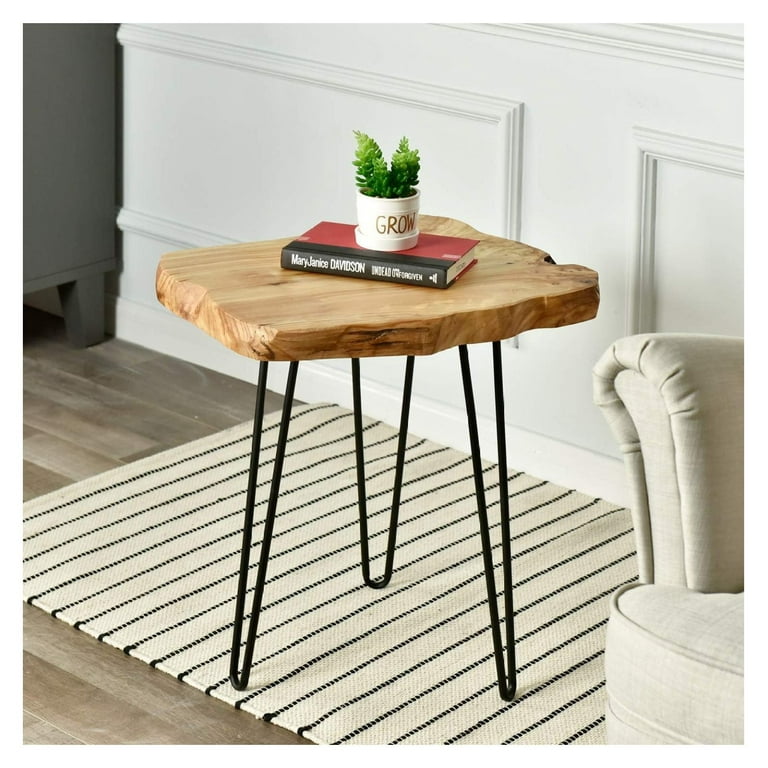 Alieon Live Edge Side Table with Hairpin Legs Natural Edge Side Table Small Nightstand Wood 15.5 Tall Walmart