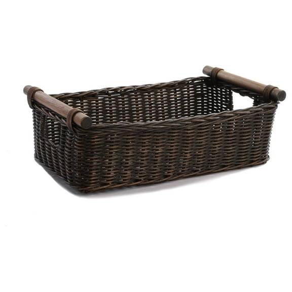 Alieon Low Pole Handle Wicker Storage Basket, Medium, 17 in L x 10.5 in W x 5.5 in H, Antique Walnut Brown