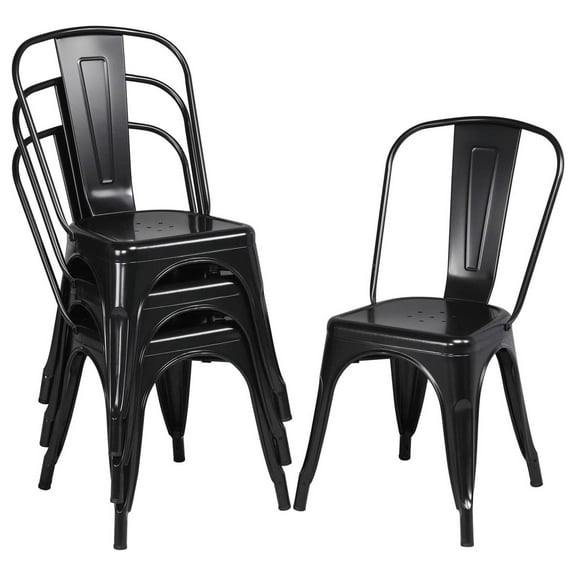 Alieon Metal Dining Chairs Set of 4 Black High Back Industrial Chairs Indoor/Outdoor Chic Dining Bistro Cafe Side Barstool Bar Chair Coffee Chair