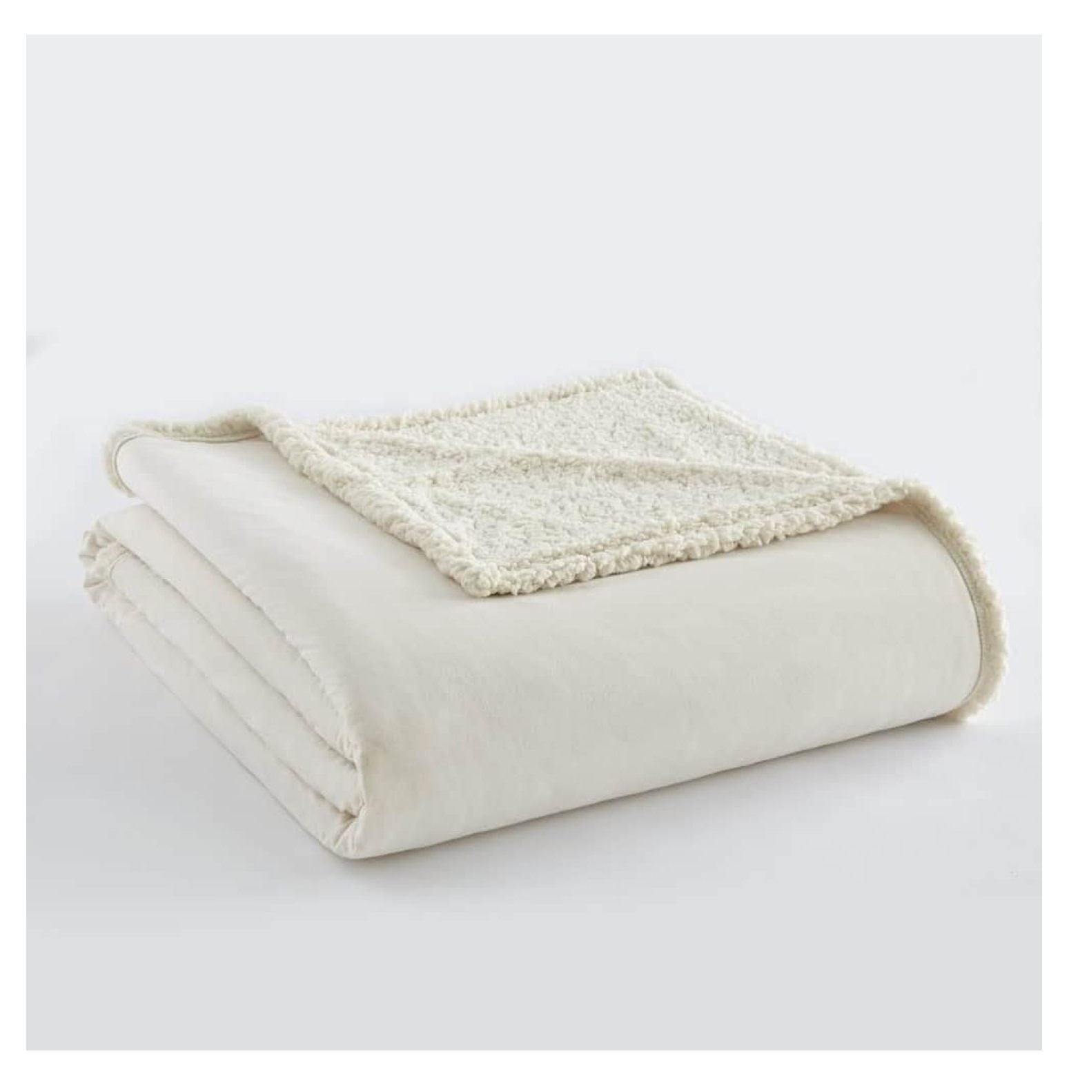 Ivory Micro Flannel Reversible High Pile Fleece Blanket