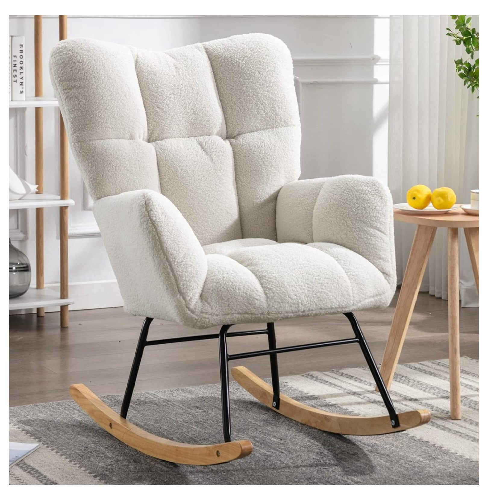 Alieon Nursery Rocking Chair, Teddy Velvet Upholstered Glider Rocker ...