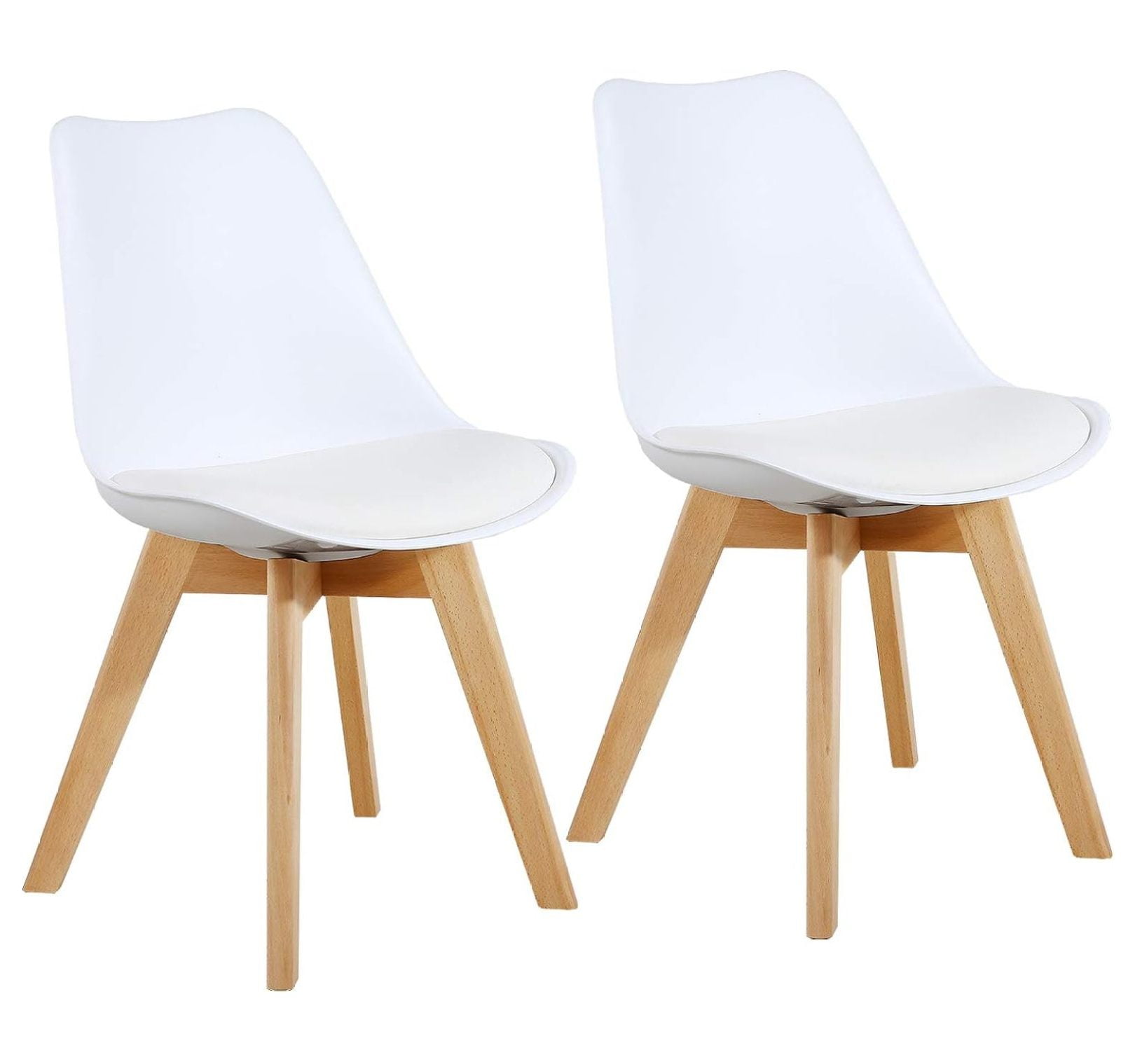 Set of 2 White Polyurethane Modern Dining Chairs with Wood Legs