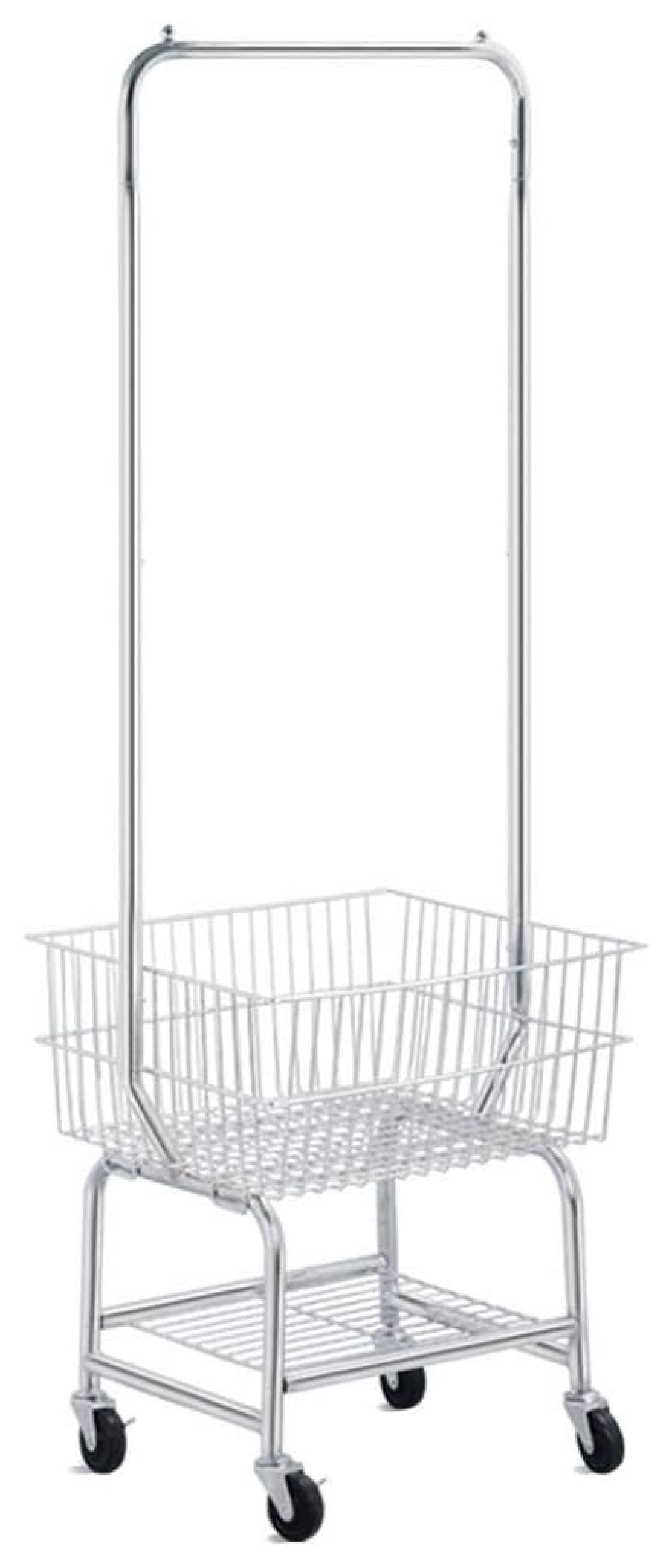 Chrome Rolling Laundry Cart with Hanging Bar and Shelf