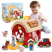 Aliex 10-Piece Farm Animals Shape Sorting Toy for Toddlers, Matching Puzzle Farm Playset, Preschool Learning Toy Gift for Boys Girls