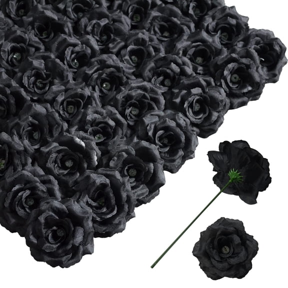 CALLIEVER 50Pcs Black Artificial Roses Bouquet