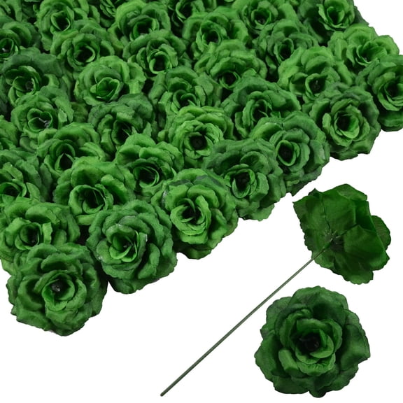 Alifemap 50Pcs Dark Green Artificial Roses Bouquet