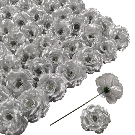 CALLIEVER 50Pcs Silver Artificial Roses Bouquet