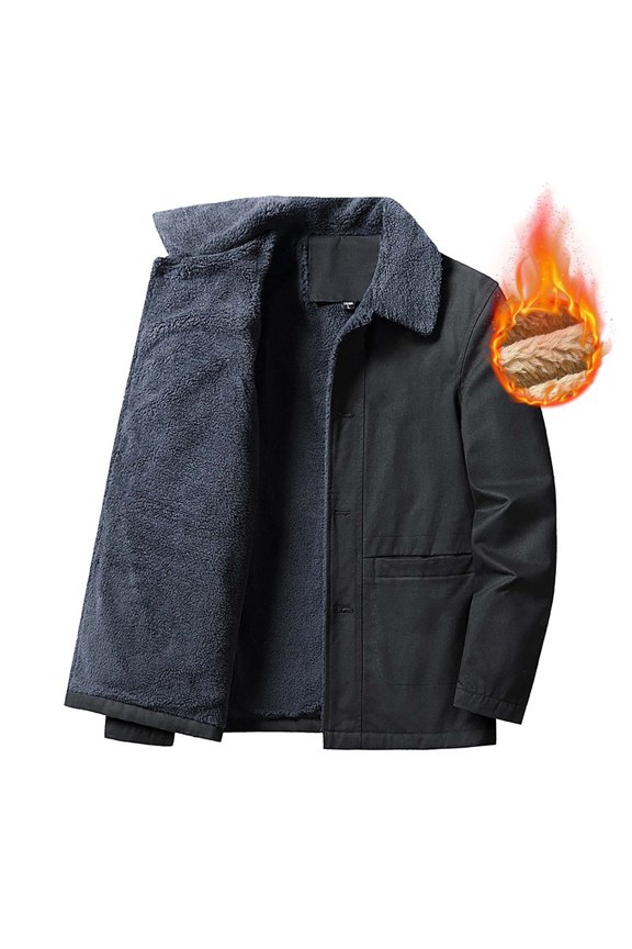 Black Jackets for Men, Plush Mens Jacket, Men's Padded Winter Lapel Long Sleeve Thickened Jacket Padded Jacket M