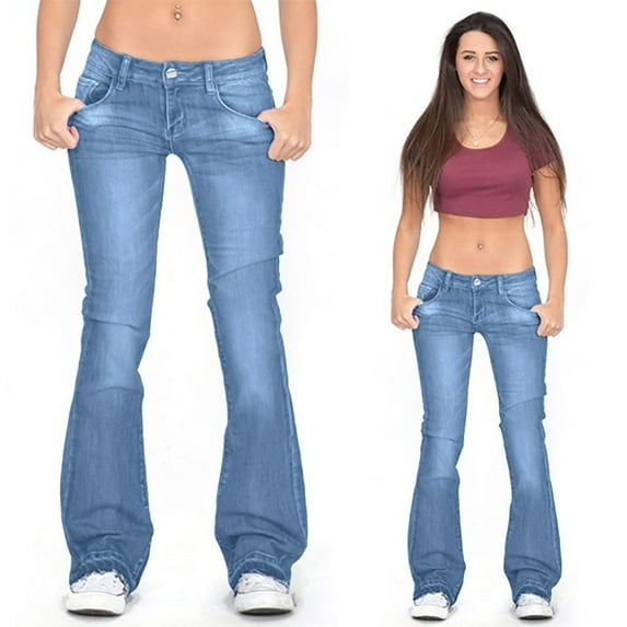 Aligament Fall And Winter Jeans for Women, Blue Womens Jeans, Women Flare Jeans Mid Waist Bell Jeans Stretch Slim Pants Length Jeans, 3XL