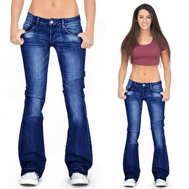 Aligament Fall And Winter Jeans for Women, Blue Womens Jeans, Women Flare Jeans Mid Waist Bell Jeans Stretch Slim Pants Length Jeans, L