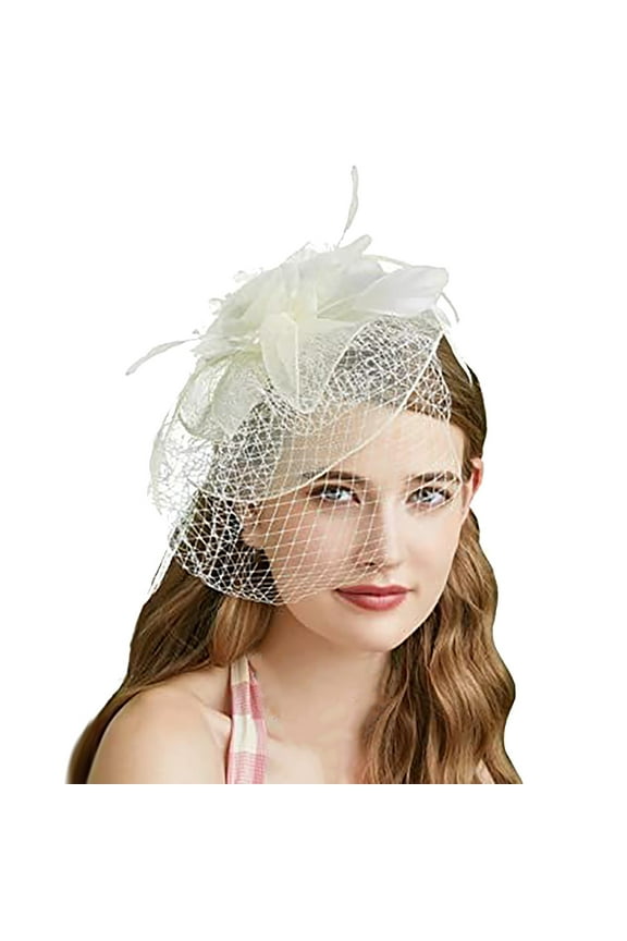 Fascinator Hats for Women Tea Party Hats and Gloves Pearl Jewelry Set Kentucky Derby Hat for Cocktail Wedding, White