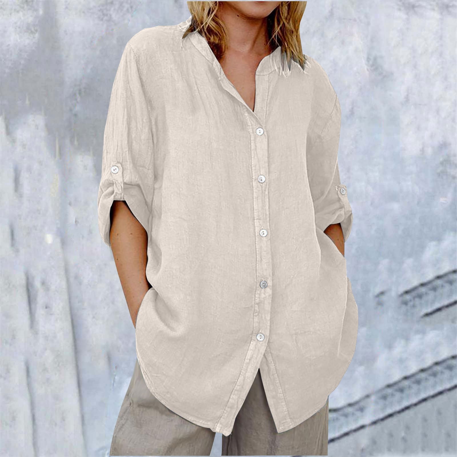 Aligament Long Sleeve Shirts for Women Linen Button Down Dress Shirt ...