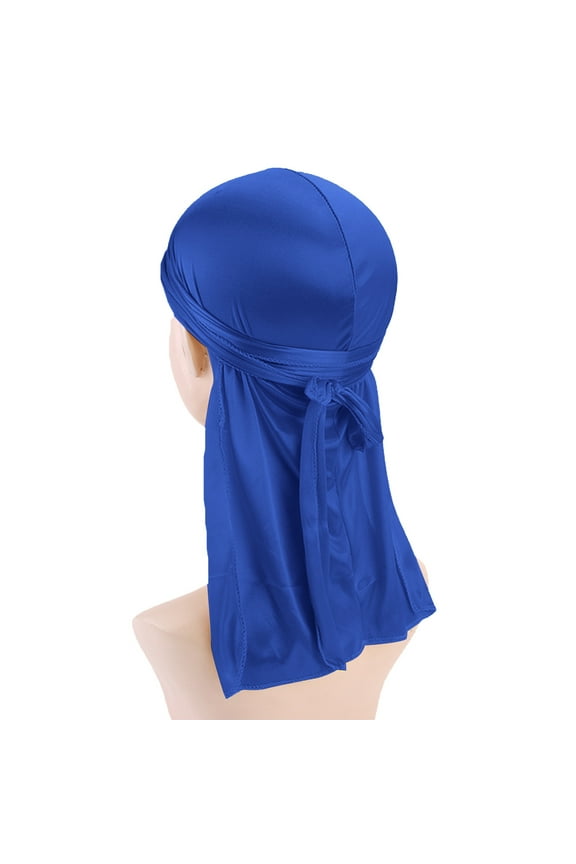 Men Women Extra Long-Tail Headwraps Silky Satin Pirate Cap Bandana Hat Durag Cap for 360 Waves, Blue