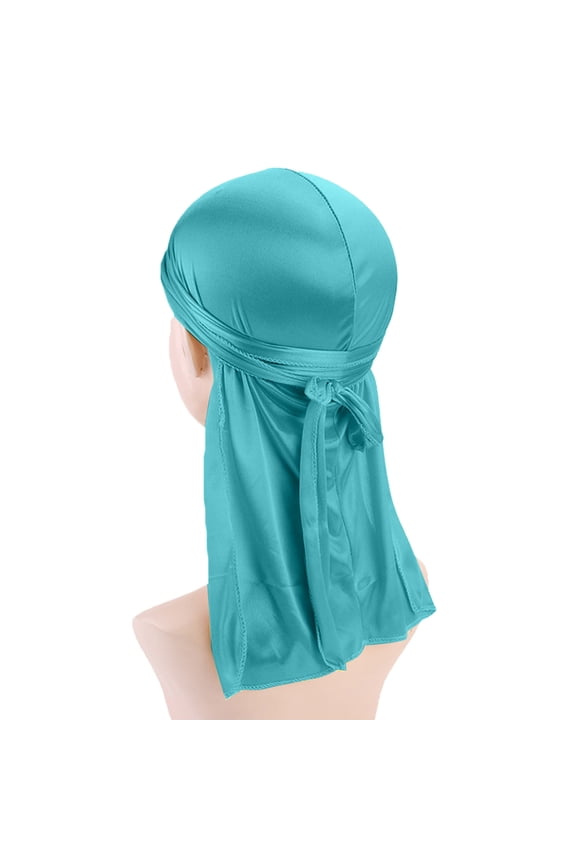Men Women Extra Long-Tail Headwraps Silky Satin Pirate Cap Bandana Hat Durag Cap for 360 Waves, Green