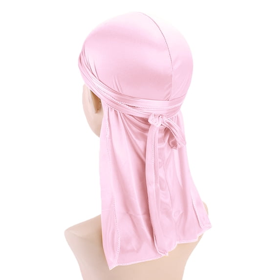 Aligament Men Women Extra Long-Tail Headwraps Silky Satin Pirate Cap Bandana Hat Durag Cap for 360 Waves, Pink