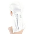 thumbnail image 1 of Aligament Men Women Extra Long-Tail Headwraps Silky Satin Pirate Cap Bandana Hat Durag Cap for 360 Waves, White, 1 of 3