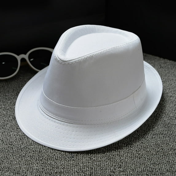 Aligament Men and Women Unisex British Solid Color Jazz Hat Sun Hat Denim Fedora Hats for Men, White