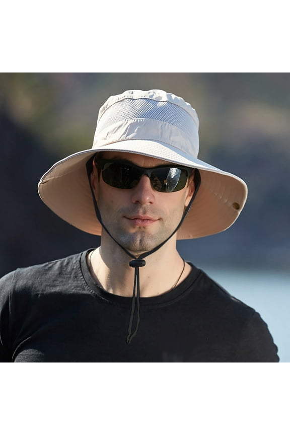 Men's Sun Protection Floppy Visor Bucket Hat Fishing Hat Wide Brim Cap Foldable Boonie Hat Outdoor Sun Hat for Men Women, Beige