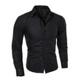 thumbnail image 1 of Aligament Mens Long Sleeve Wide Neck Casual Black Solid Color Polyester Dress Shirts, 1 of 2