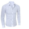 thumbnail image 1 of Aligament Mens Long Sleeve Wide Neck Casual White Solid Color Polyester Dress Shirts, 1 of 2