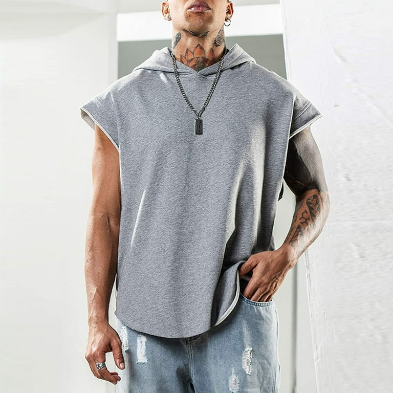 Aligament Mens Short Sleeve Hooded Neck Plus Size Casual Active Solid Color Polyester Vest Hoodie Walmart