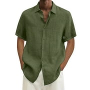 HEMLOCK Aligament Mens Short Sleeve Lapel Plus Size Hawaiian Casual Solid Color Polyester Button-Up Shirts with Pocket