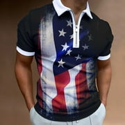 Aligament Mens Short Sleeve Polo Collar Plus Size 4th of July Summer Graphic American Flag Shirt
