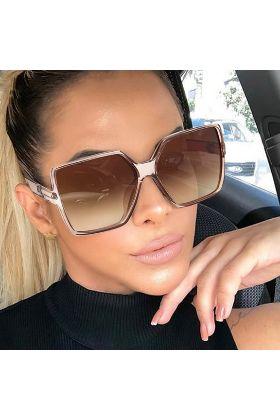 Oversized Square Frame Sunglasses Womens Retro Vintage Trendy Shades Fashion Big Large Frame Sun Glasses, Brown