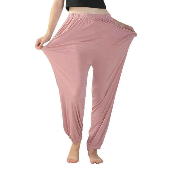 Aligament Plus Size Sweatpants Women, Pink Women's Pants, Women Stretchy Plus Size Pants Solid Color Trouser Casual Loose Baggy with Pockets for Yoga Dance Sport Homewear, 3XL