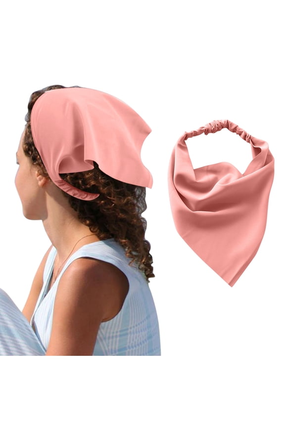 Scarf Headband for Women Elastic Large Boho Triangle Bandana Head Scarves with Clips Non Slip Solid Color Hair Kerchief for Teen Girls,