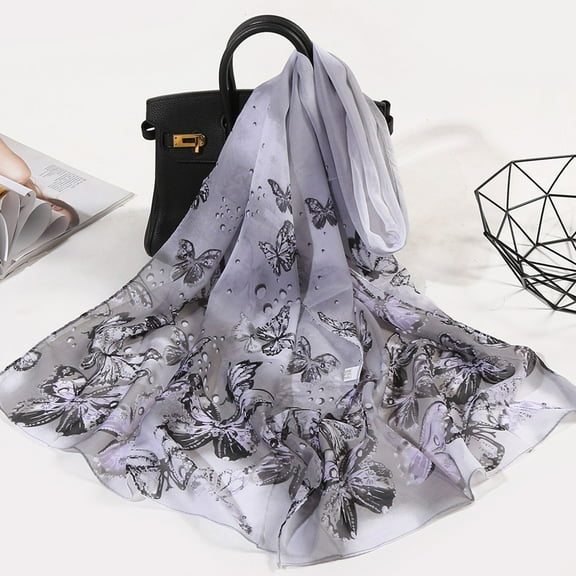 Aligament Silk Scarf for Women 160 * 50cm Women Flower Print Long Soft Wrap Scarf Simulation Silk Shawl Scarves, Gray