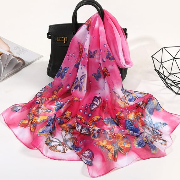 Aligament Silk Scarf for Women 160 * 50cm Women Flower Print Long Soft Wrap Scarf Simulation Silk Shawl Scarves, Pink