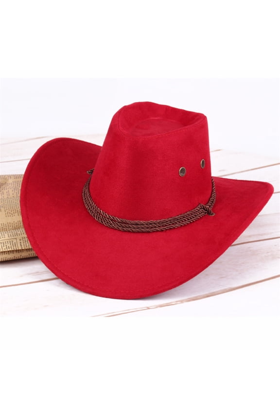 Straw Cowboy Cowgirl Hat for Men Women Wide Brim Sun Hat Western Style, Red
