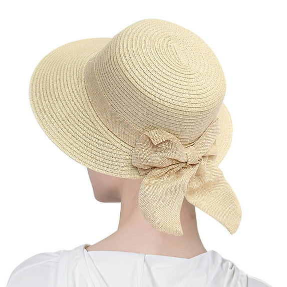 Aligament Summer Bucket Hats for Women Wide Bongrace Beach Sun Hat Straw Hat Sunscreen Sunshade Fisherman's Hat with Bow Tie, Beige