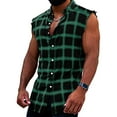 thumbnail image 1 of Aligament Tank Tops Men Graphic Tees Mens Summer Fashion Casual Plaid Print Buckle Sanding Sleeveless T Shirt Vest T-Shirts For Men'S ,Green, 1 of 4