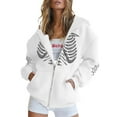 thumbnail image 1 of Aligament White Halloween Essentials Hoodie, Polyester Zip Up Hoodie Women, Women’S Skeleton Oversized Zip Up Hoodie Sweashirt Graphic Hoodies Fall Long Sleeve Pullover Tops XL, 1 of 3