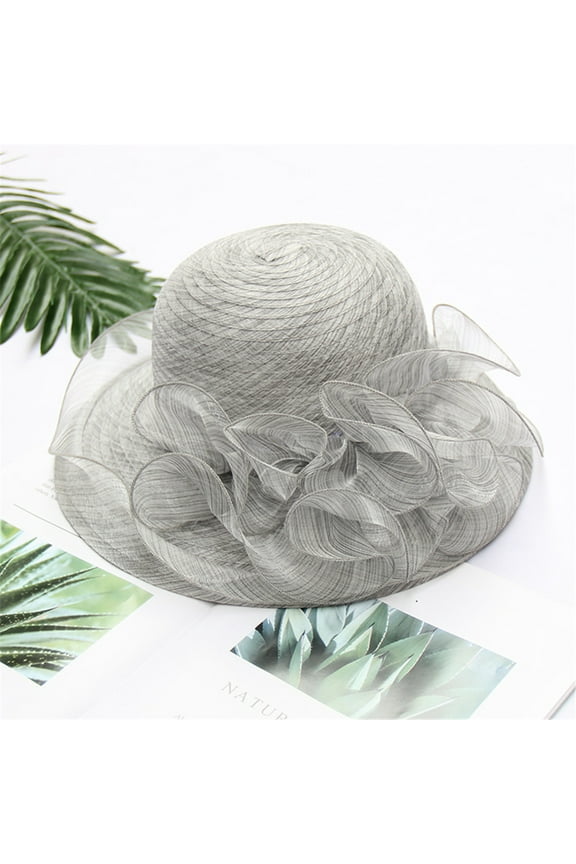 Women Church Cap Wide Brim Summer Sun Hat for Party Church Hats Women Dress Hat Bridal Wedding Hat, Gray