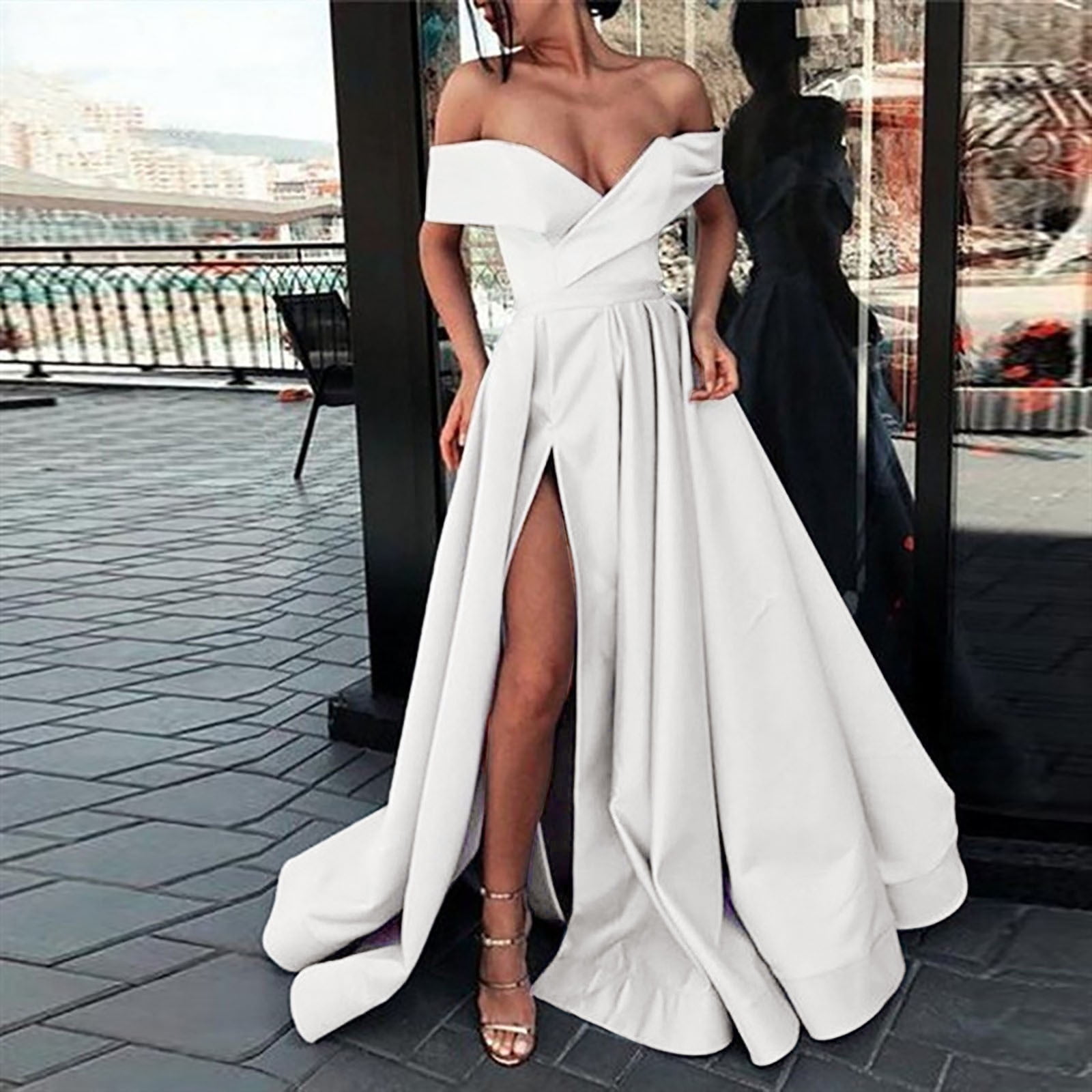 Aligament Women Floor Length Cocktail Chiffon Summer Dresses Temperament  Retro Low Cut V Neck High Slip Wedding Evening Formal Dress White M -  Walmart.com