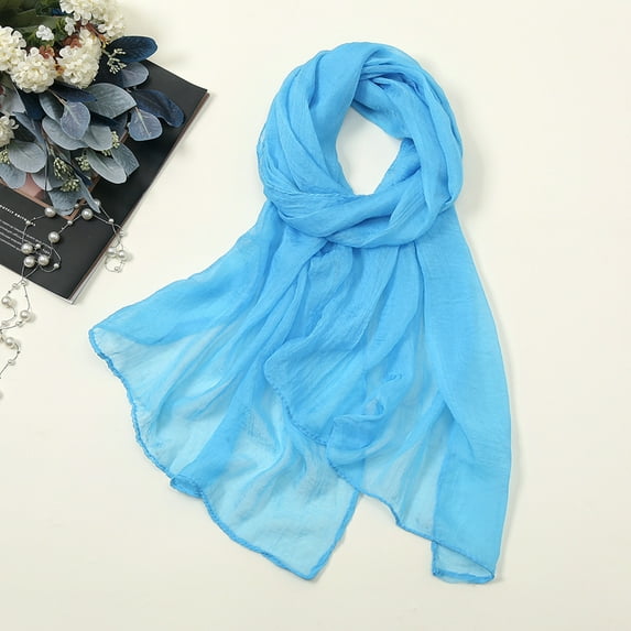 Aligament Women Summer Casual Colorful Multicolor Solid Color Chiffon Thin Regular Silk Scarf Sunscreen Scarf, Blue
