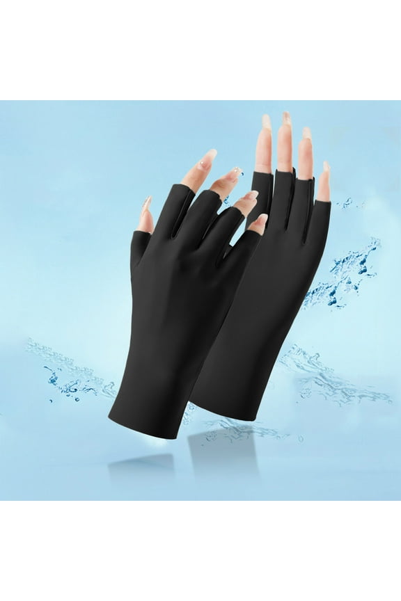 Women Sunblock Fingerless Gloves Summer Ultraviolet Radiation Protection Driving Glove Non Slip for Outdoor Activities, Black